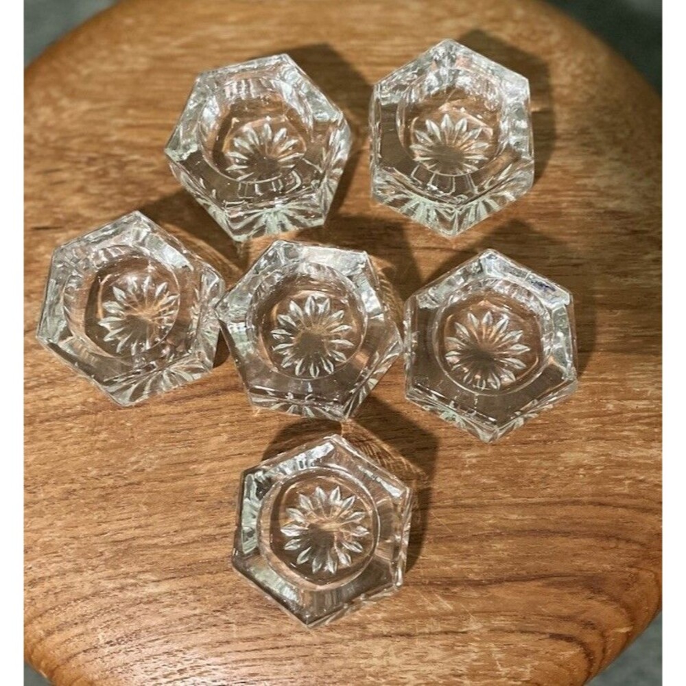 Set Of 6 Matching Antique Cut Glass Open Salt Cellars Individual Dip Dishes